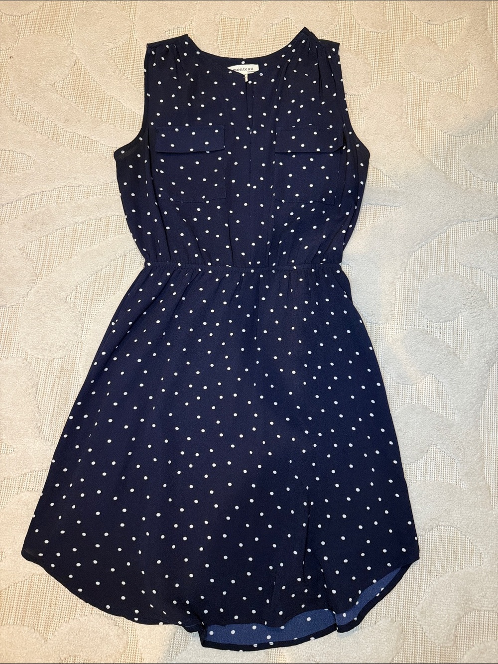 Navy Polka Dot Sleeveless Dress